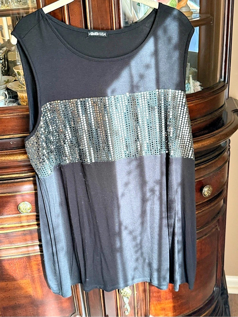HEIMISH Sequin Panel NEW Tank Top in Black & Silver…